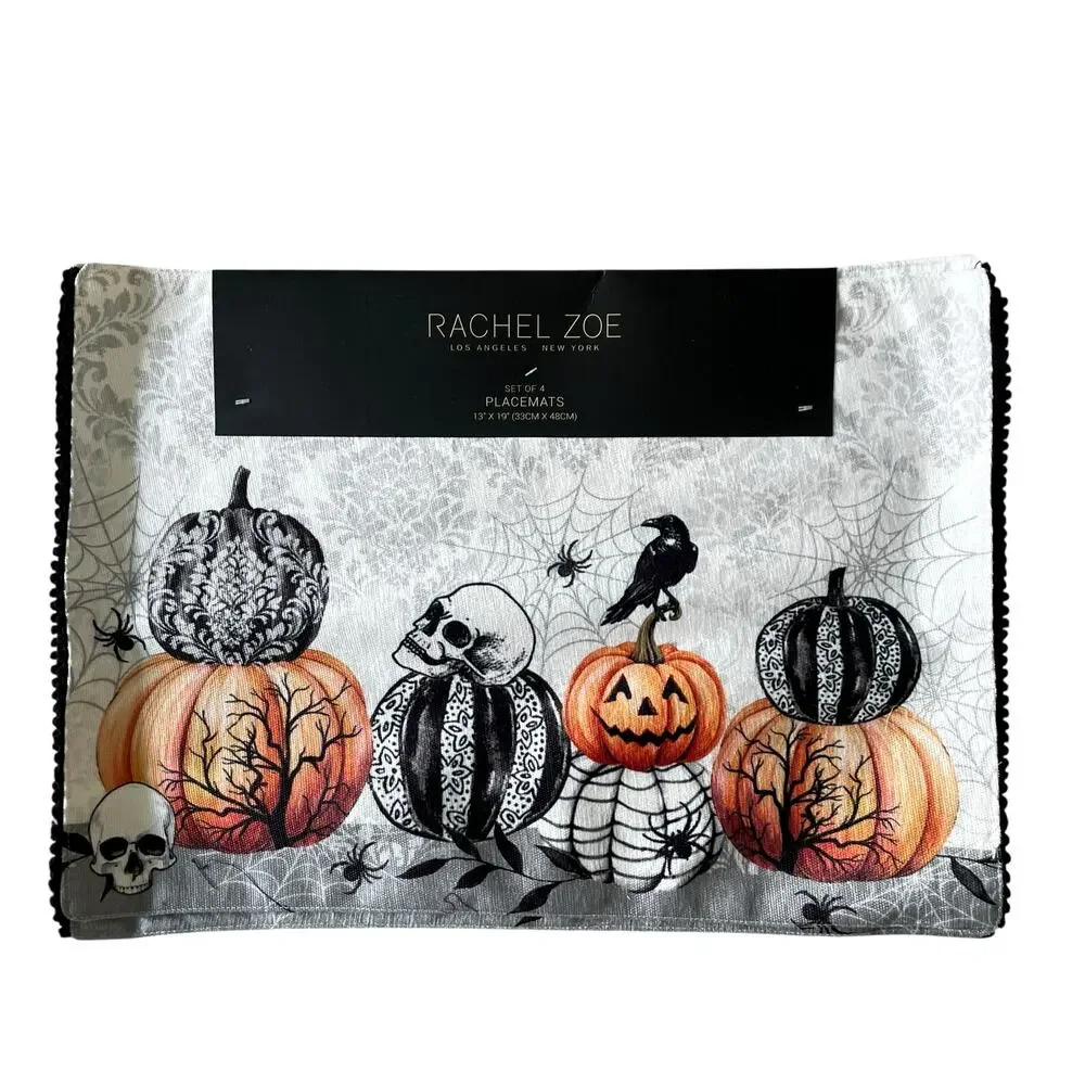 Rachel Zoe MACKENZIE PUMPKIN Halloween Placemats 13x19 Set of 4 Spooky New